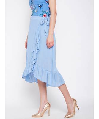 Blue plain Viscose Skirt 3