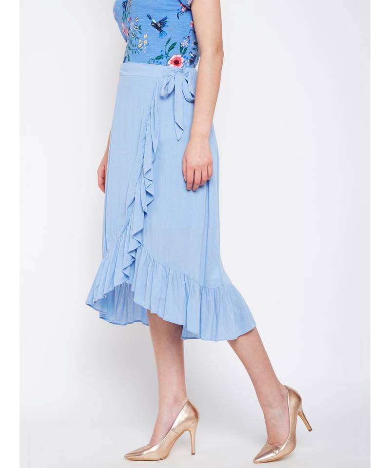 Blue plain Viscose Skirt