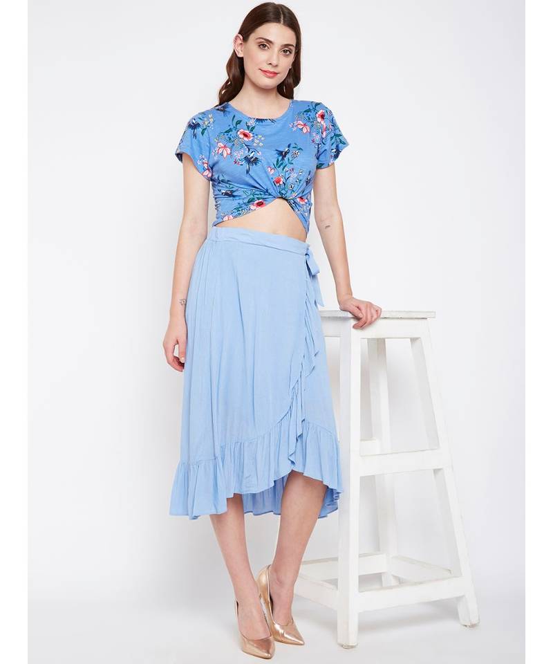 Blue plain Viscose Skirt