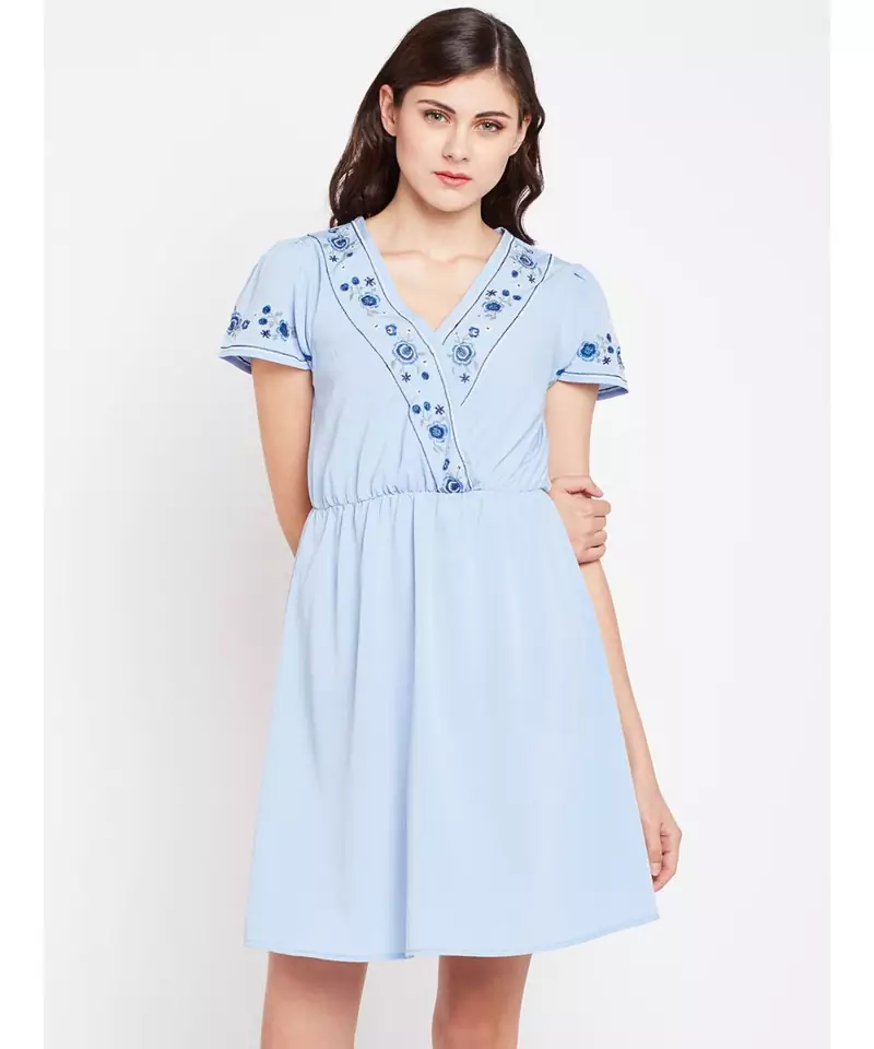 Blue printed Polyester Dress