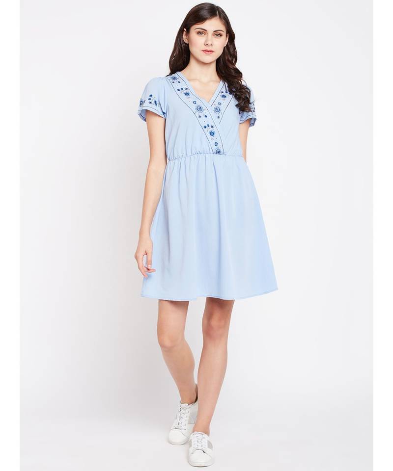 Blue printed Polyester Dress