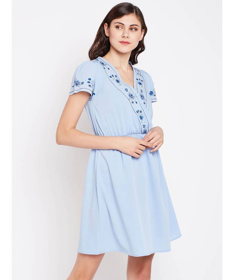 Blue printed Polyester Dress