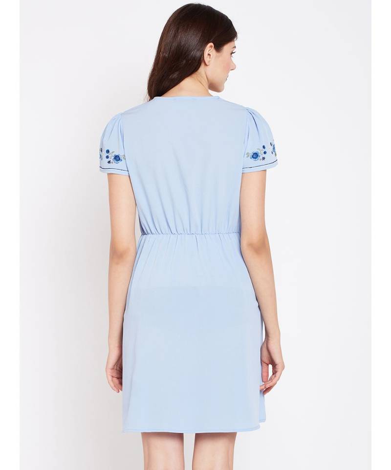 Blue printed Polyester Dress