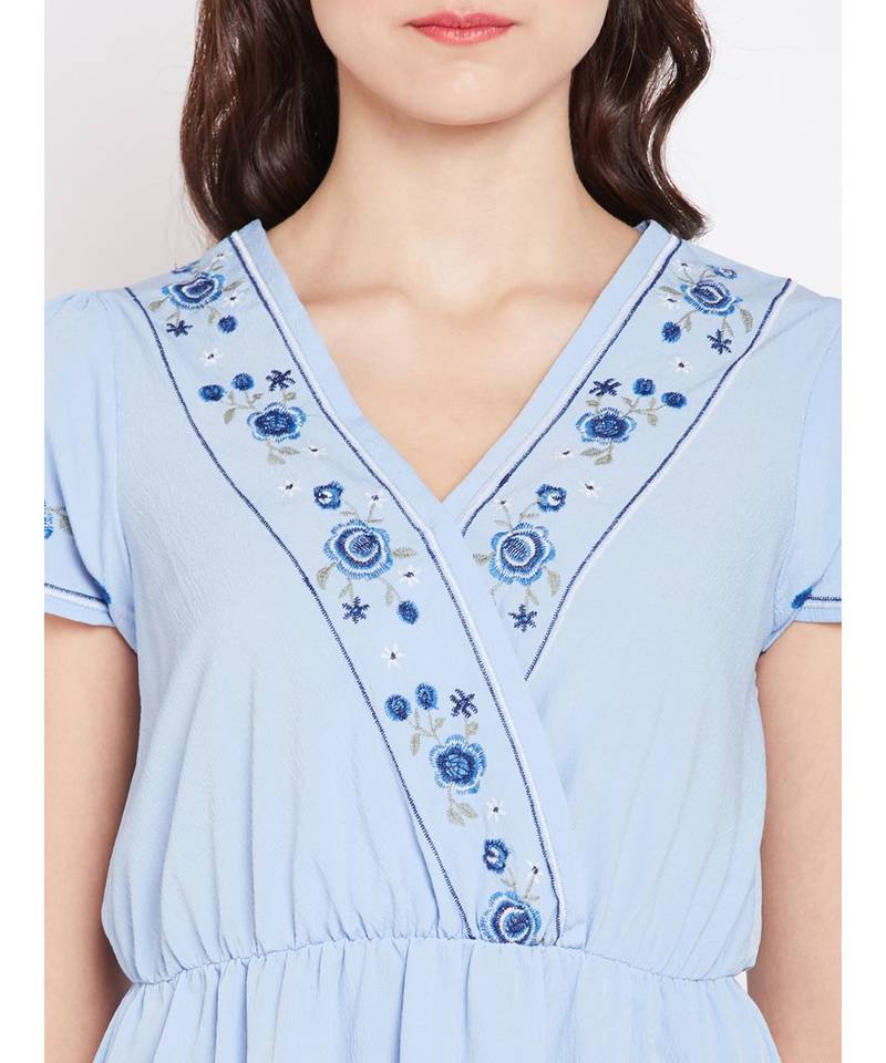 Blue printed Polyester Dress