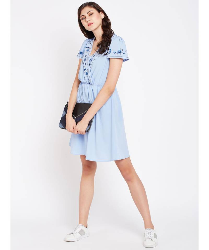 Blue printed Polyester Dress