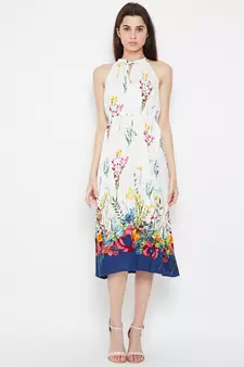 White printed Viscose Dress