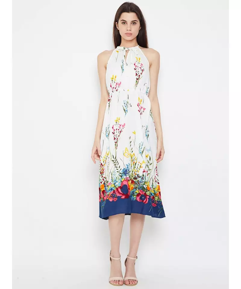 White printed Viscose Dress