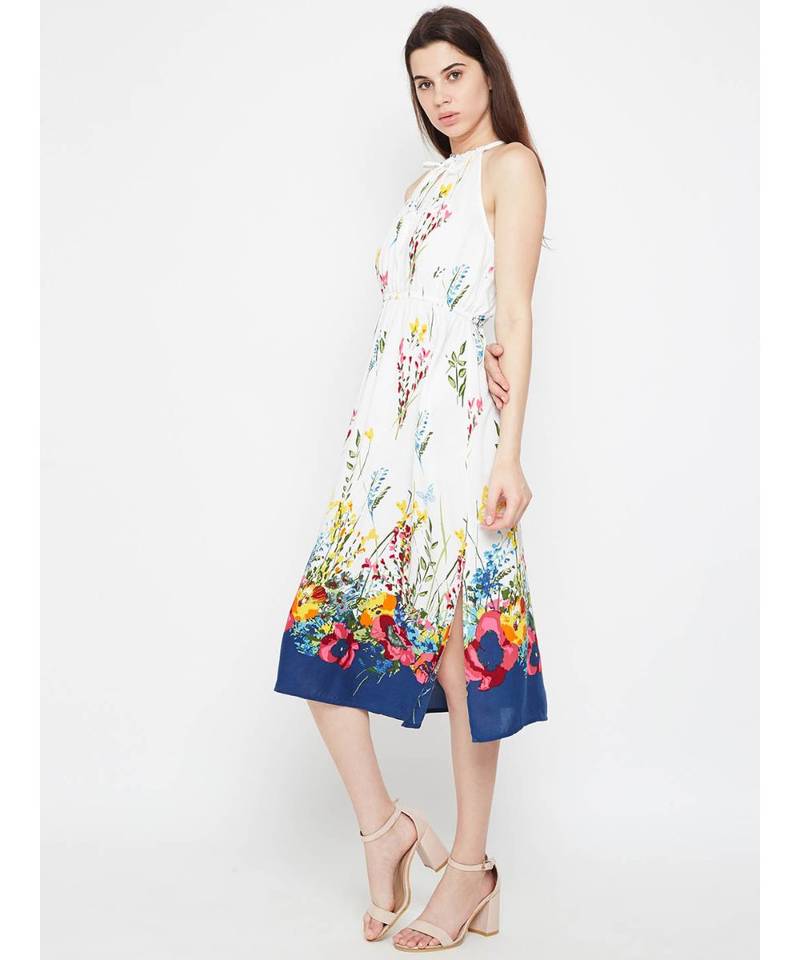 White printed Viscose Dress