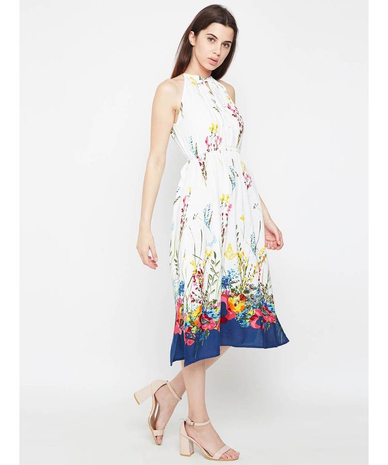 White printed Viscose Dress