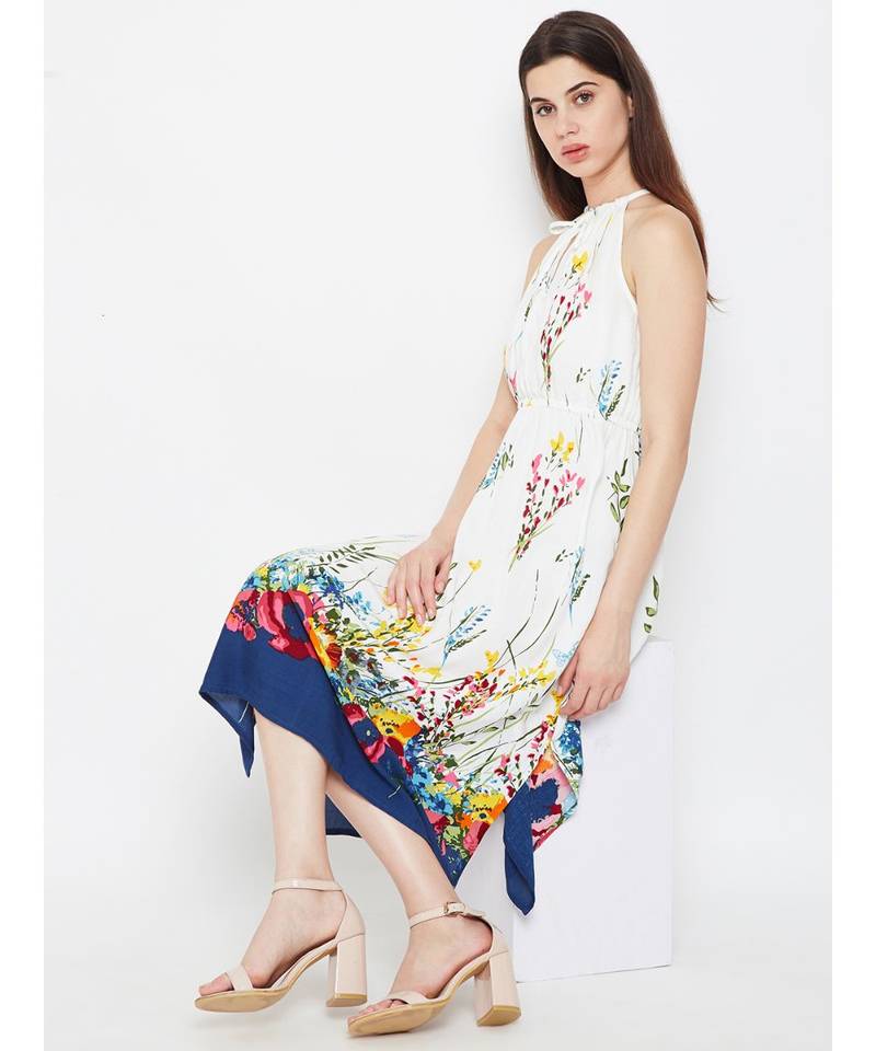 White printed Viscose Dress