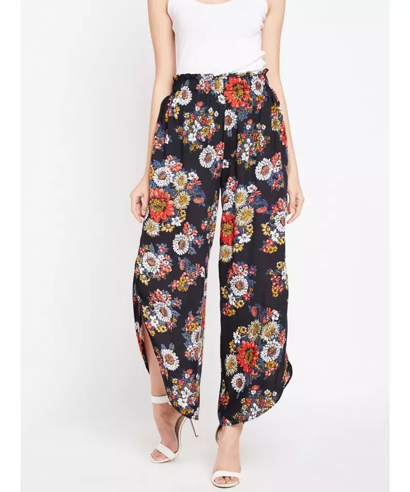 Black printed Polyester Pant