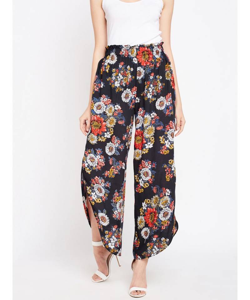 Black printed Polyester Pant
