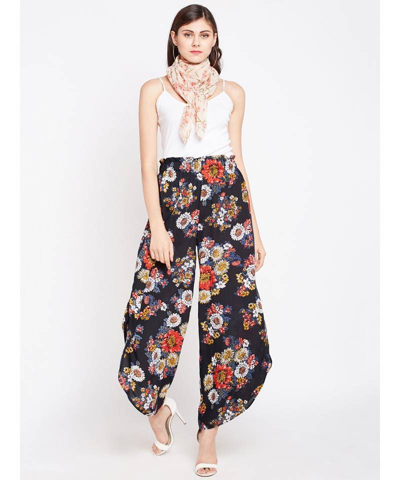 Black printed Polyester Pant