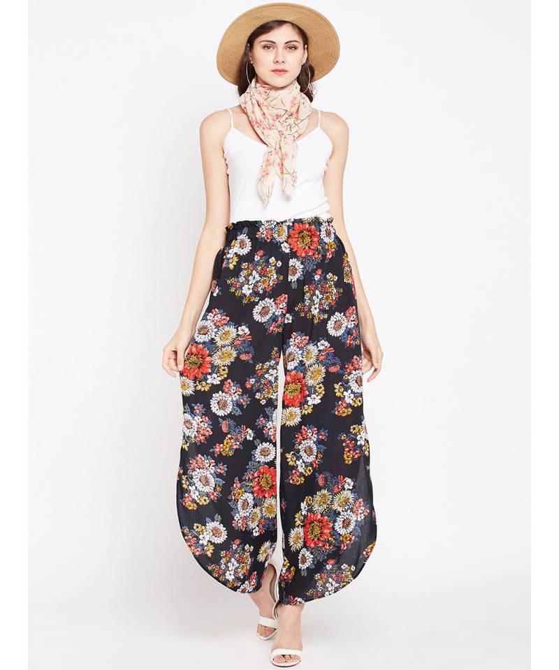 Black printed Polyester Pant
