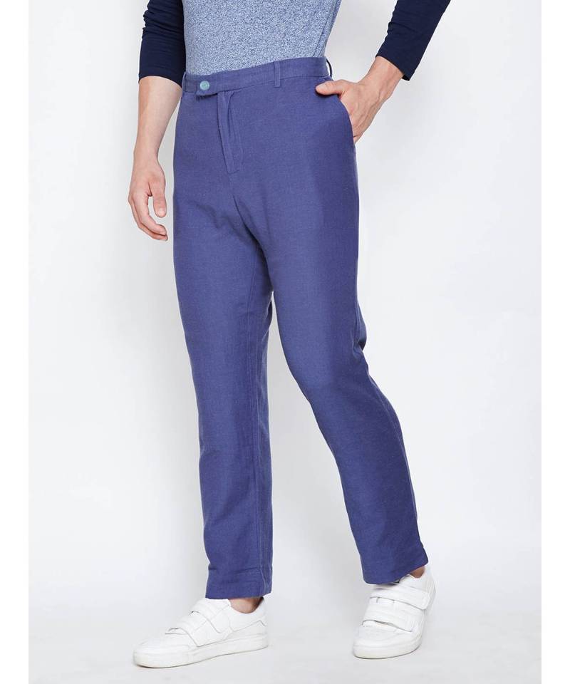 blue plain Cotton Pant