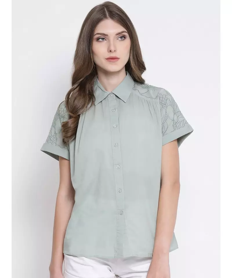 Green plain Cotton Shirt