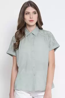 Green plain Cotton Shirt