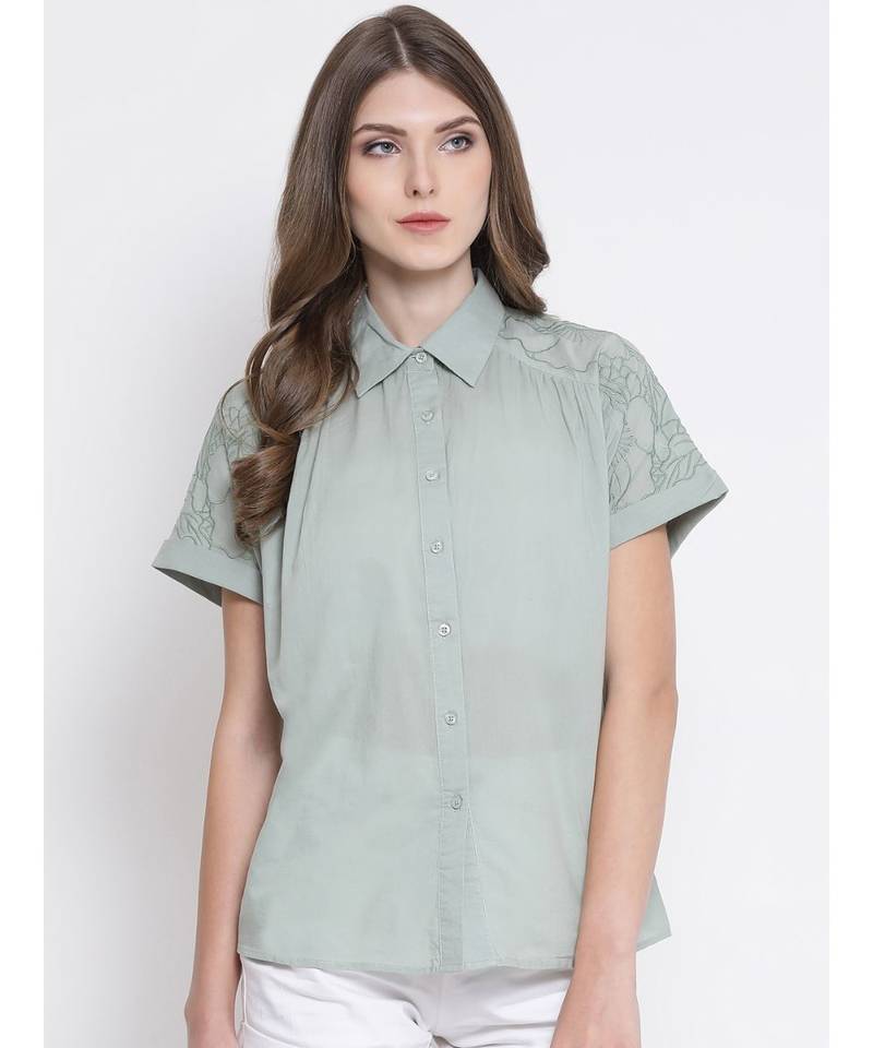 Green plain Cotton Shirt