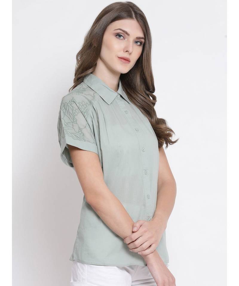 Green plain Cotton Shirt