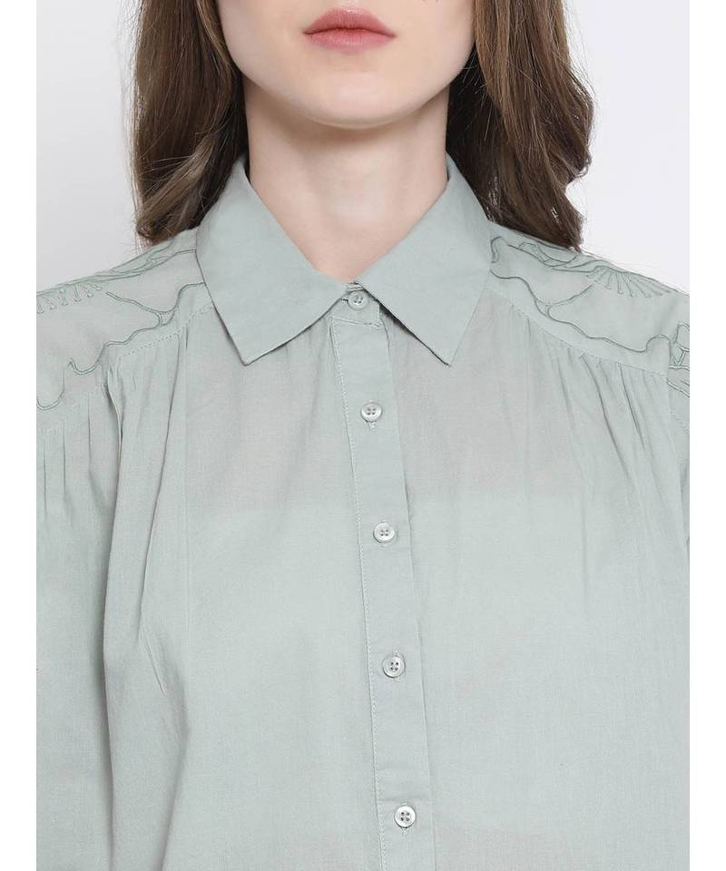 Green plain Cotton Shirt
