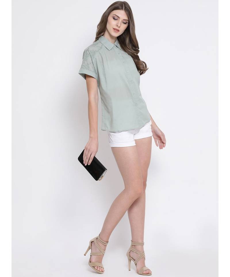 Green plain Cotton Shirt