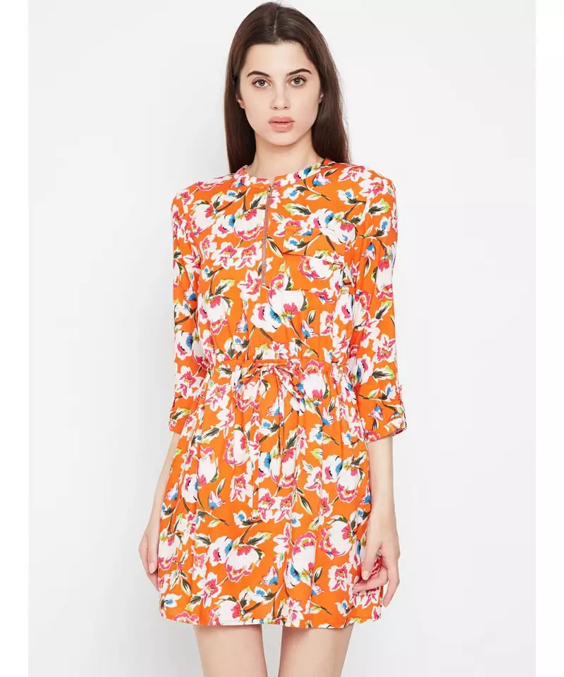 Orange printed Viscose Dress