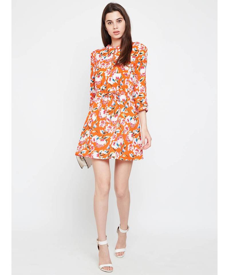 Orange printed Viscose Dress