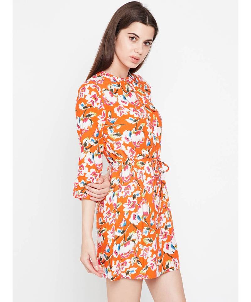 Orange printed Viscose Dress