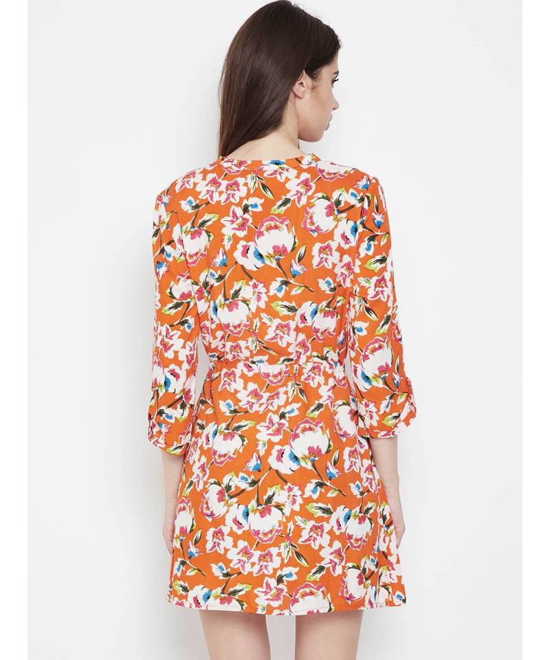 Orange printed Viscose Dress