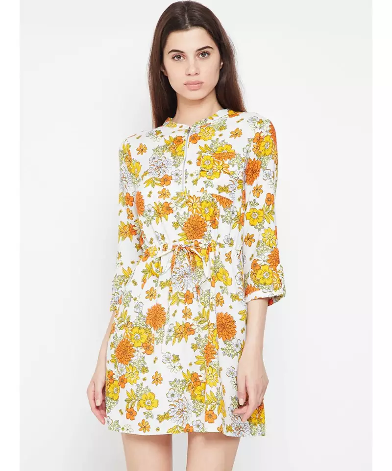 White printed Viscose Dress