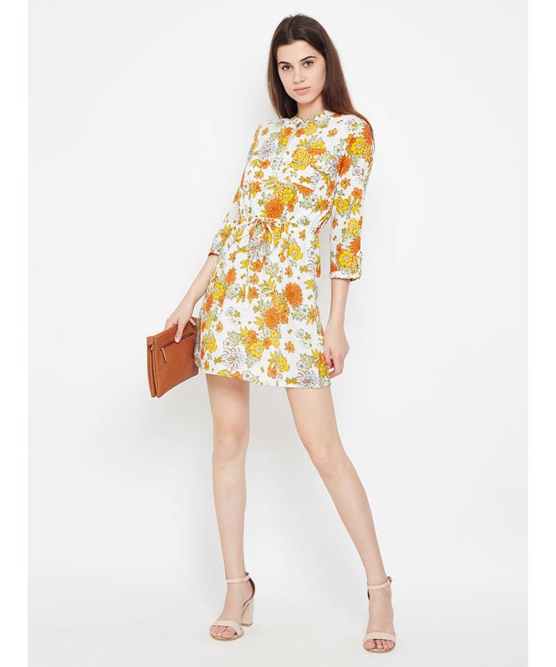 White printed Viscose Dress