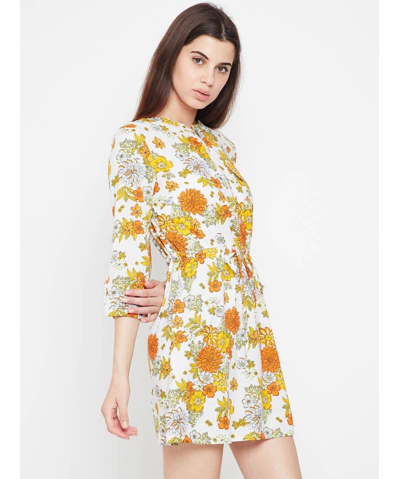White printed Viscose Dress