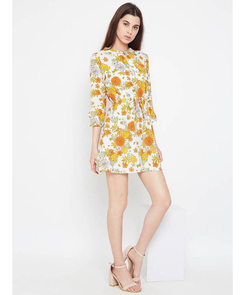 White printed Viscose Dress