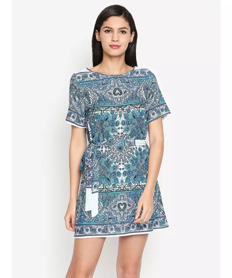 White printed Polyester Dress