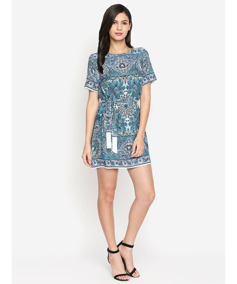 White printed Polyester Dress