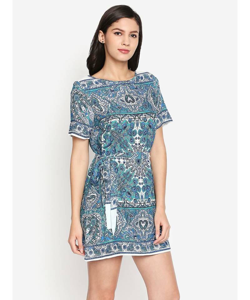 White printed Polyester Dress