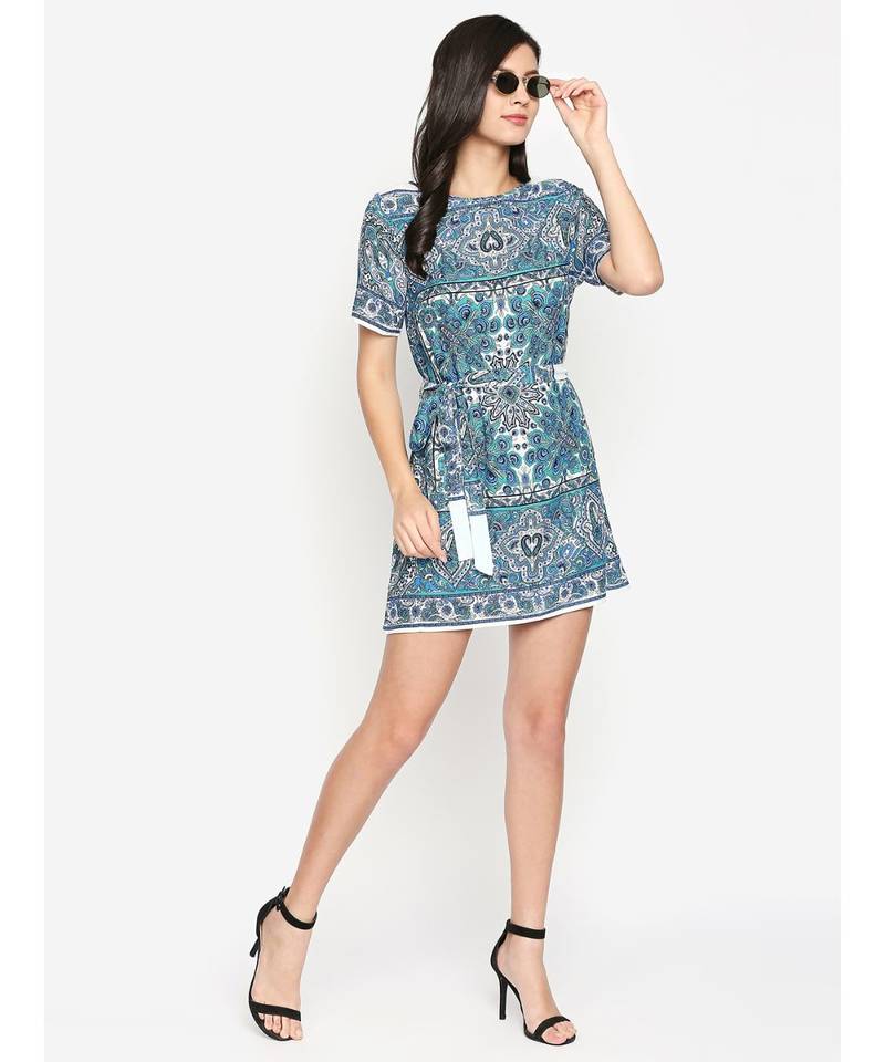 White printed Polyester Dress