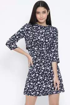 Blue printed Polyester Dress