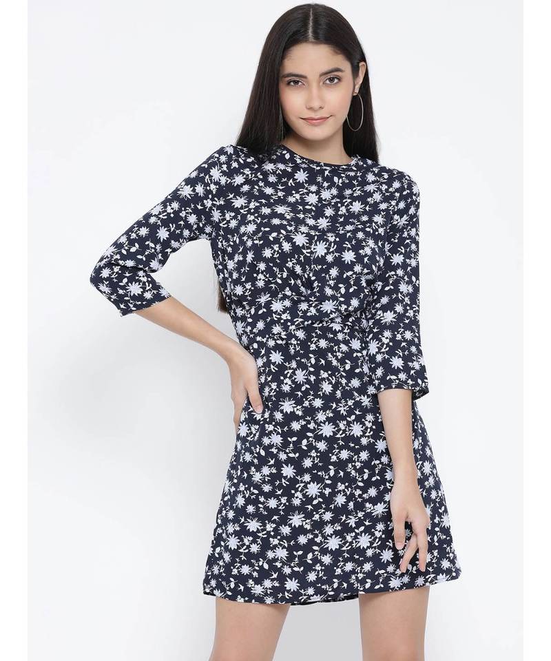 Blue printed Polyester Dress