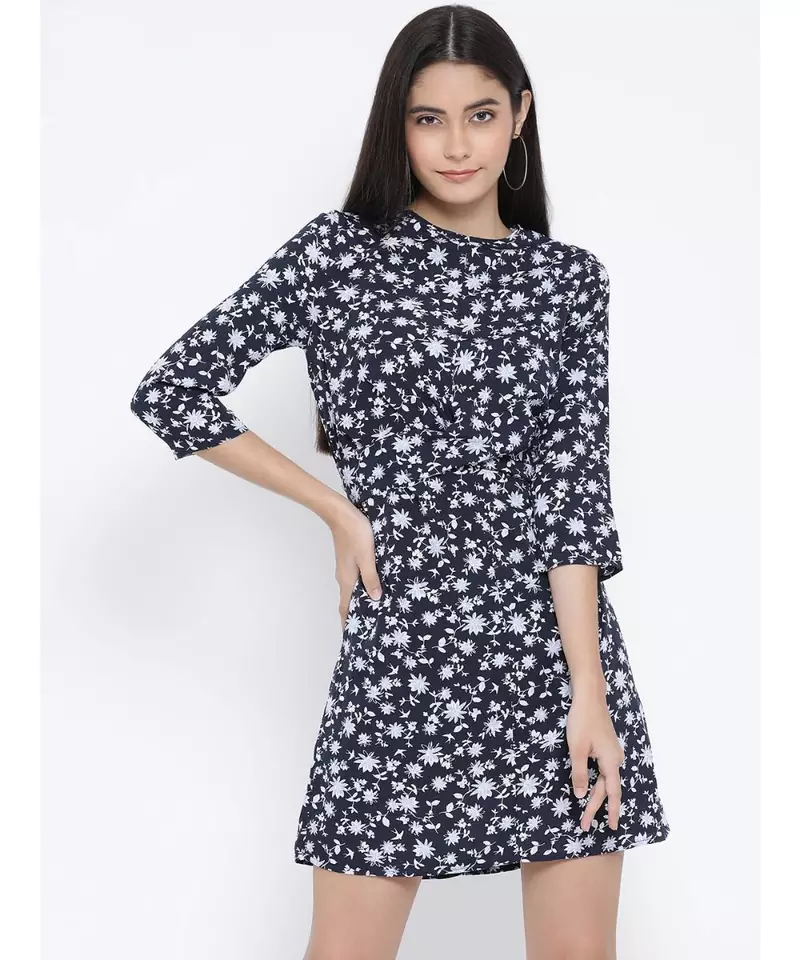 Blue printed Polyester Dress