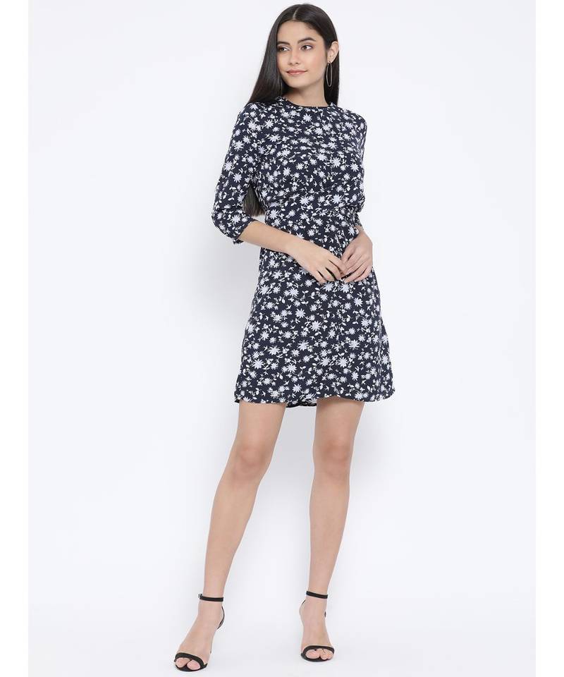 Blue printed Polyester Dress