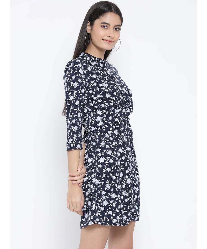 Blue printed Polyester Dress