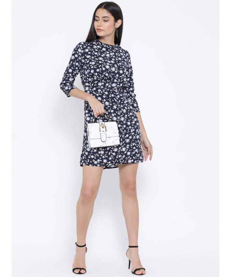 Blue printed Polyester Dress