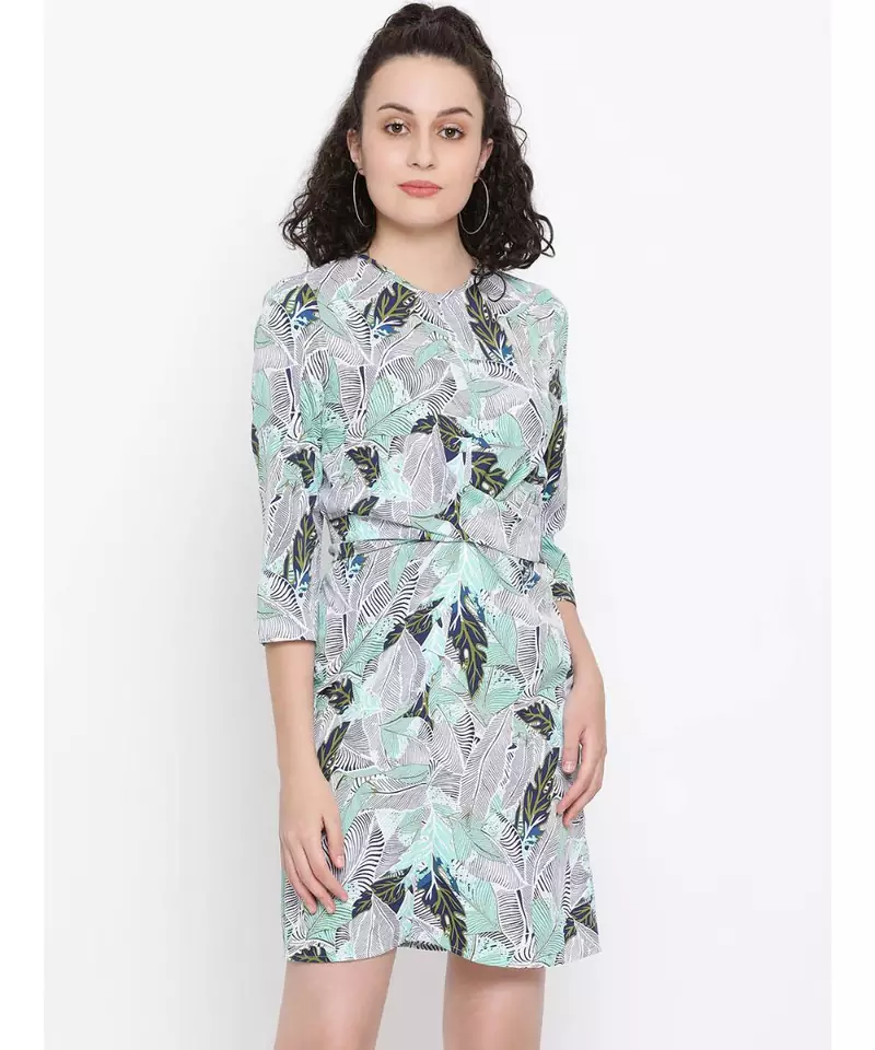 Blue printed Polyester Dress