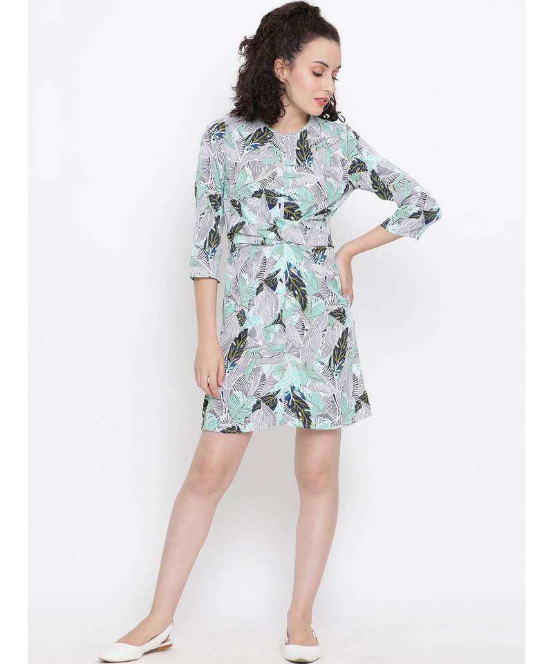 Blue printed Polyester Dress