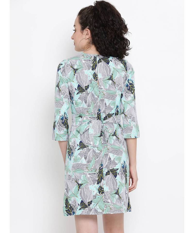 Blue printed Polyester Dress
