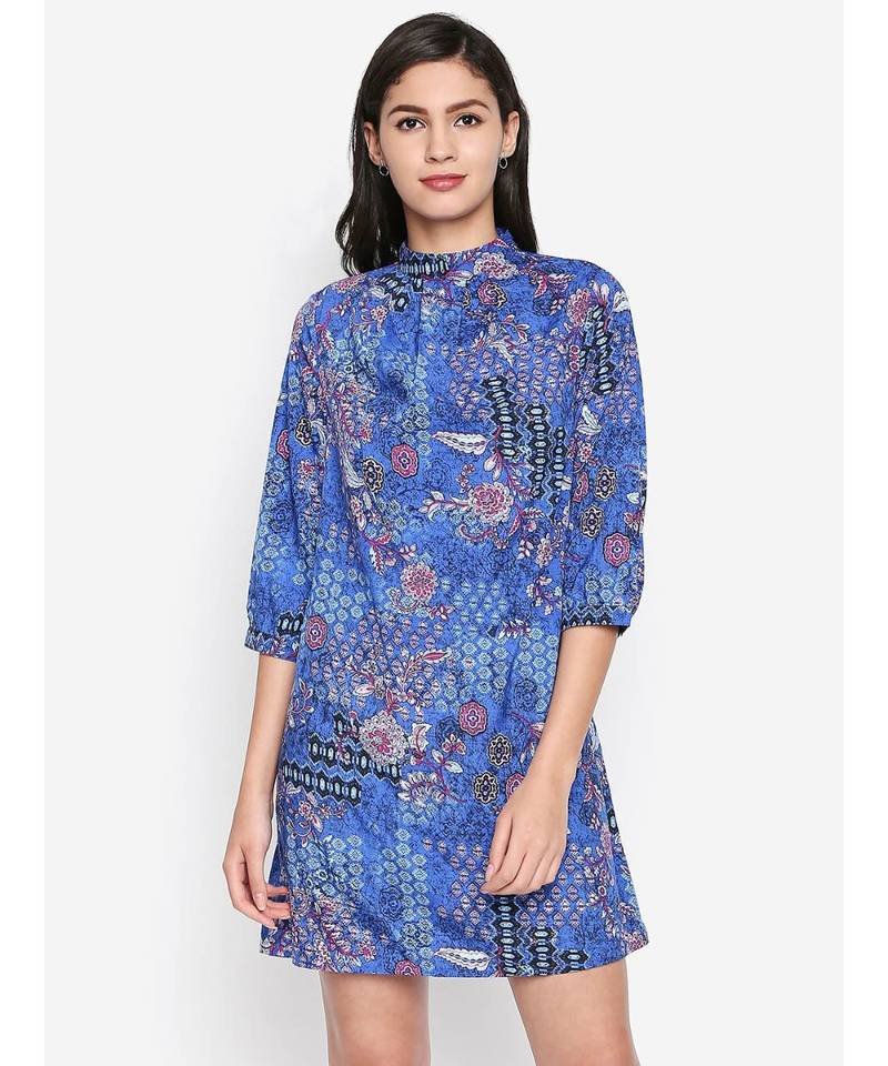 Blue printed POLYESTER Dress