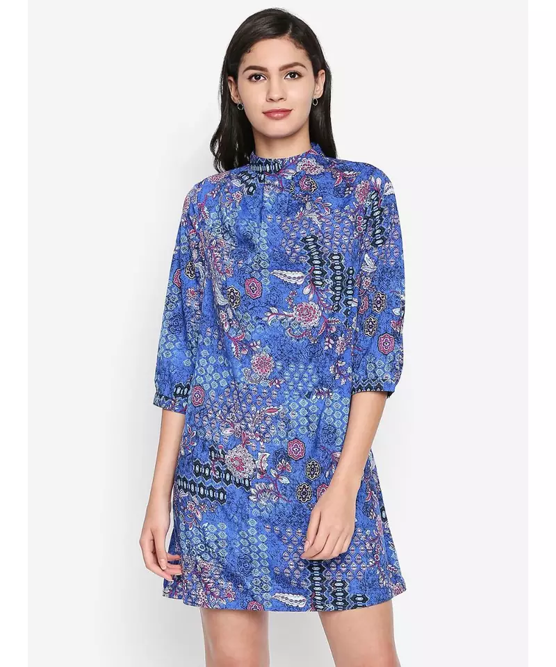 Blue printed POLYESTER Dress