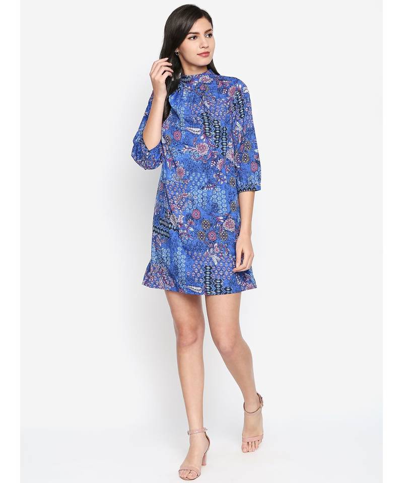 Blue printed POLYESTER Dress