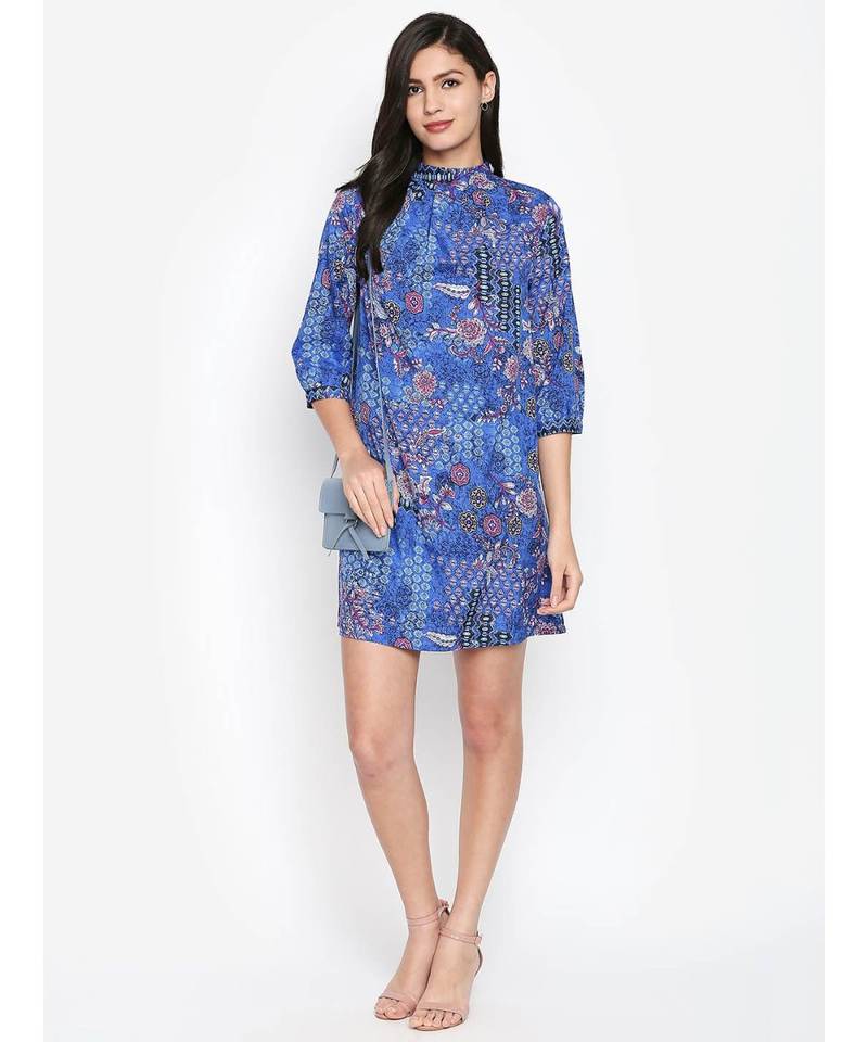 Blue printed POLYESTER Dress